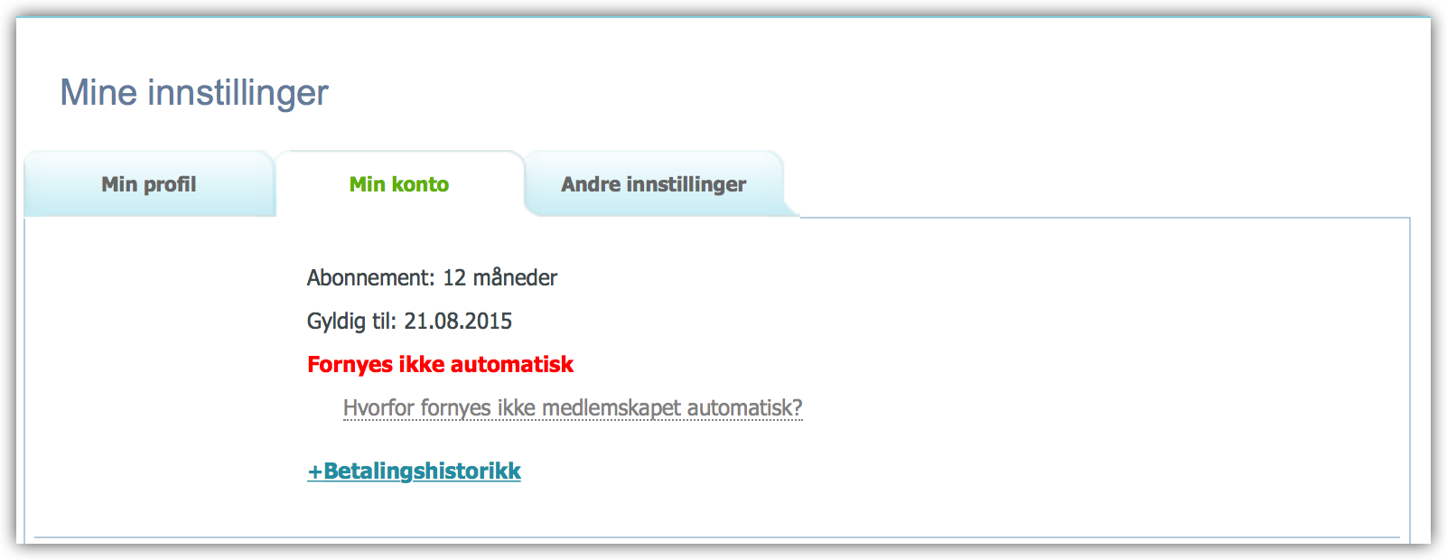 Automatisk fornyelse er slått av