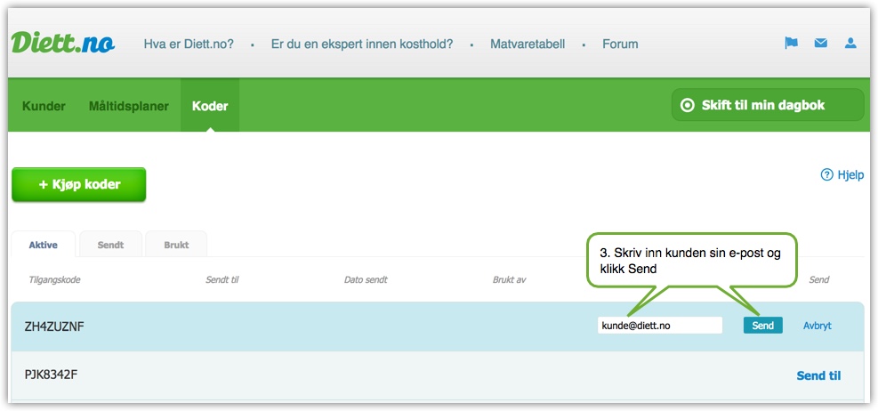Steg 2: Tilgangskoder