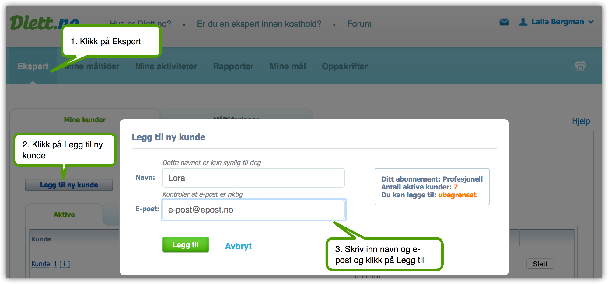 Slik legger du til en ny kunde