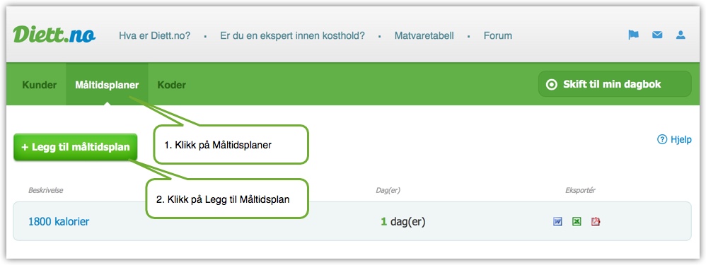 Steg 1: Velg Legg til måltidsplan