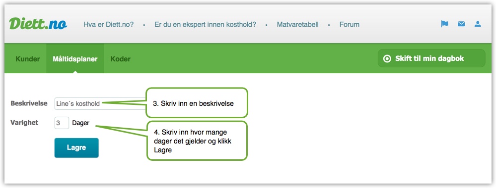 Steg 2: Gi måltidsplanen et navn