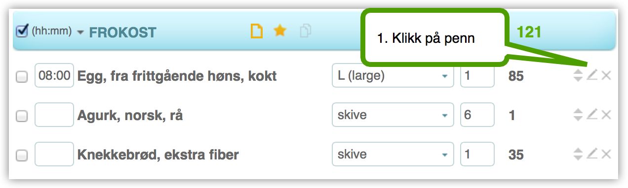 Steg 1: Hvordan redigere matvaren i kostdagboken