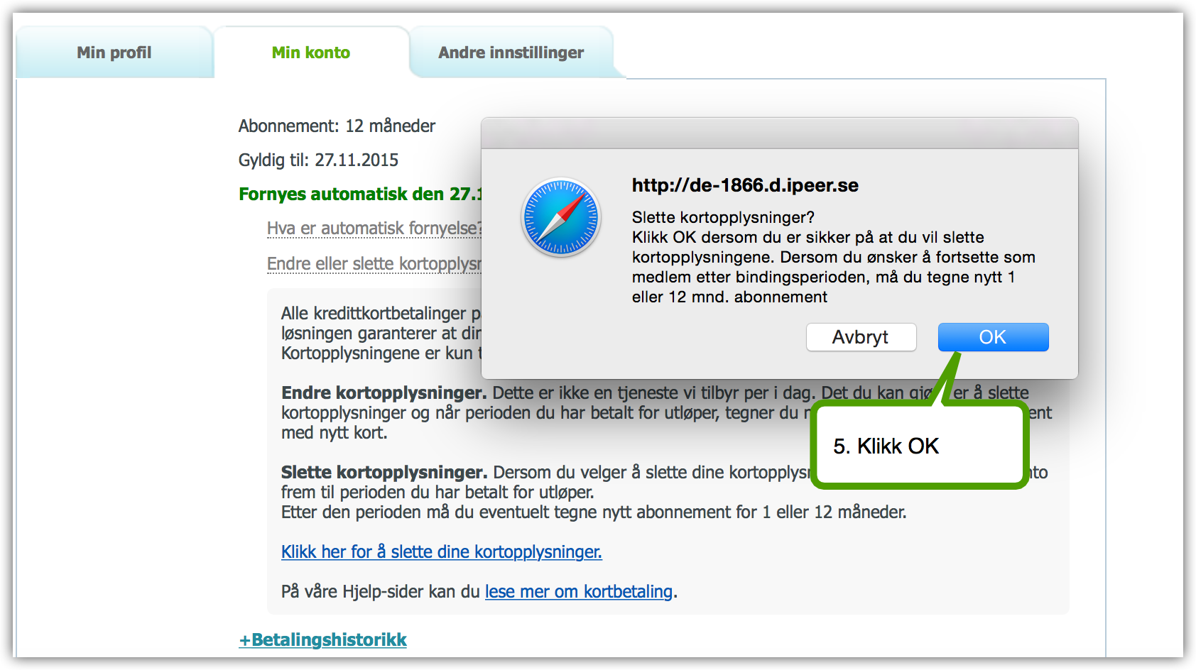 Slette dine kortopplysninger